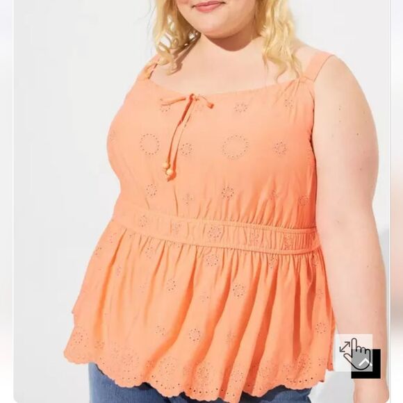 Torrid -1619 NWT Eyelet Tie Front Sleeveless Tank in Papaya Punch Women's 1X - Picture 1 of 6